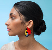 Aros Ilustración Ala Grande Mariposa Pavo Real con palito plata